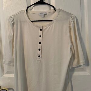 Ann Taylor Loft Weekend Short Sleeve Cream Color Blouse Size Large